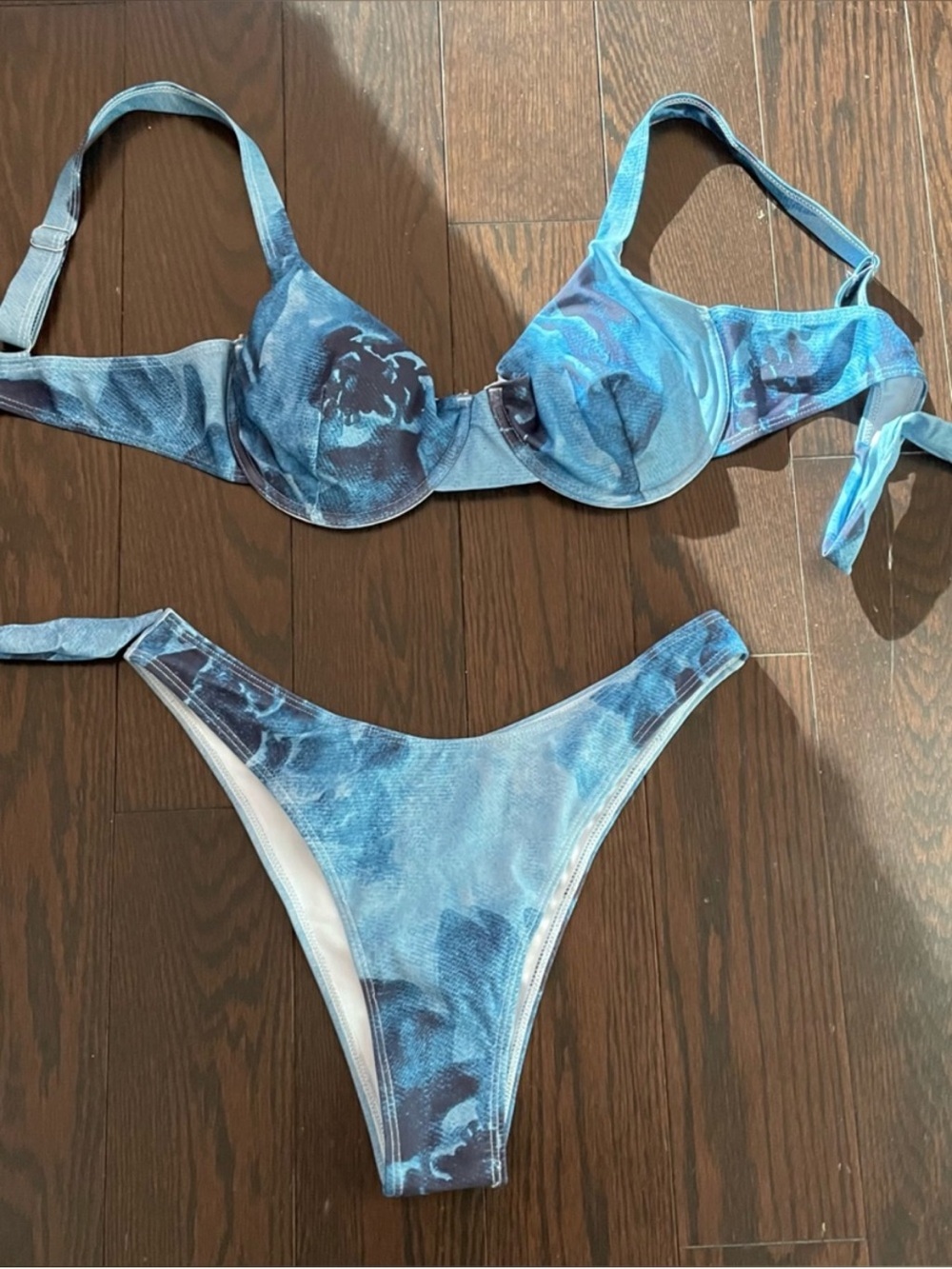 Blue Tie-Dye Underwire Bikini Set - Two Piece Swim